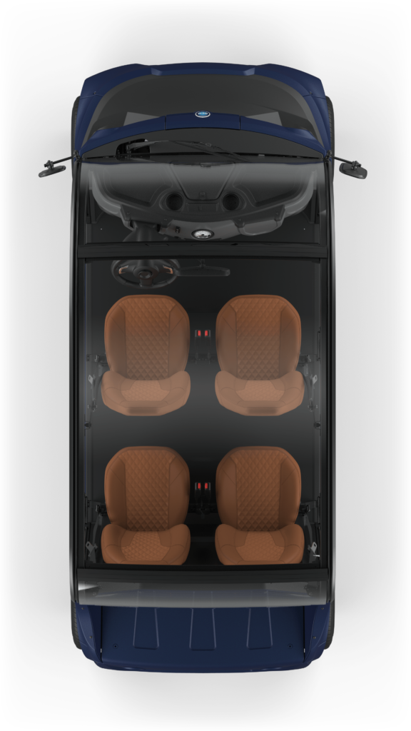 Aerial view of interior of a four seater electric vehicle