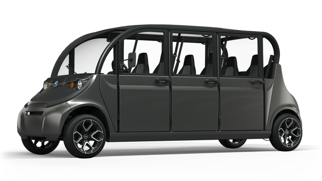 Black 6 door electric vehicle