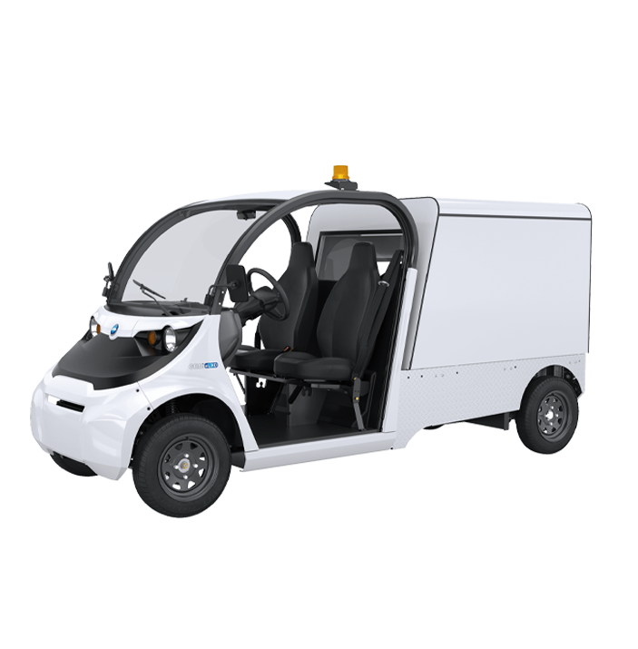 White electric delivery vehicle