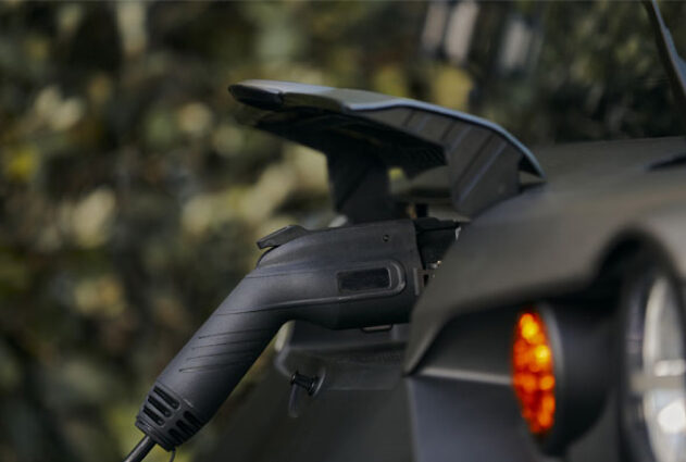 Close up of electric vehicle charging port