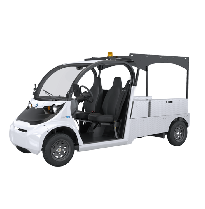 White electric delivery vehicle