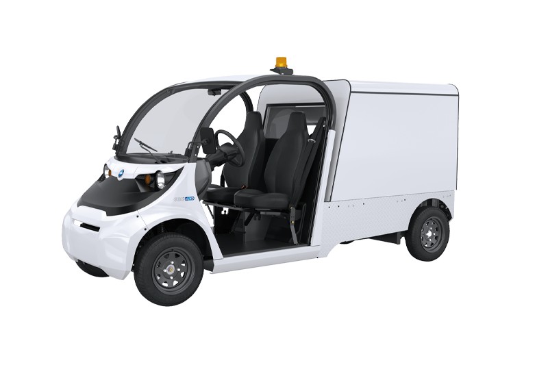 White electric delivery vehicle