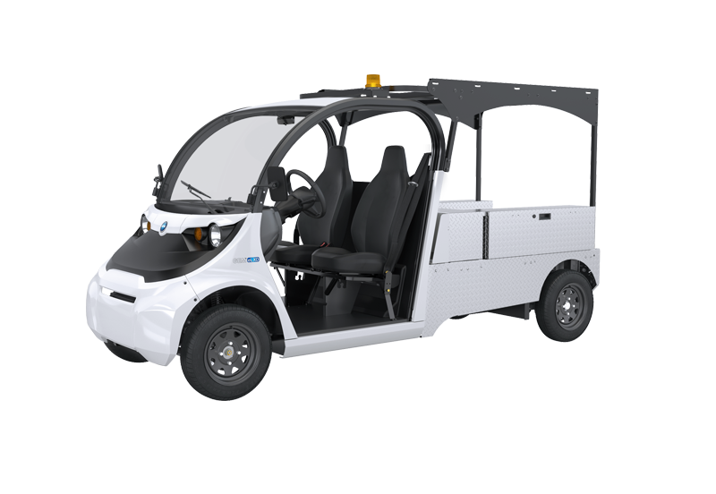 White electric delivery vehicle