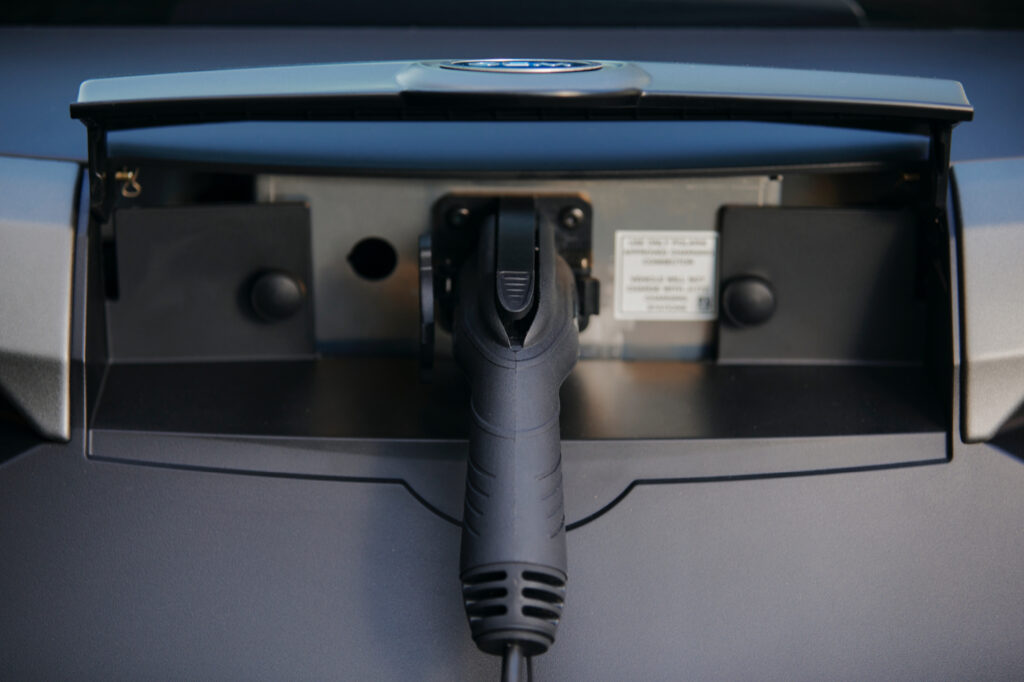 close up of electric vehicle charging port