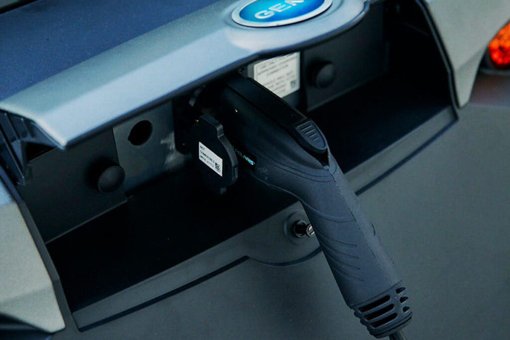 close up of electric vehicle charging port