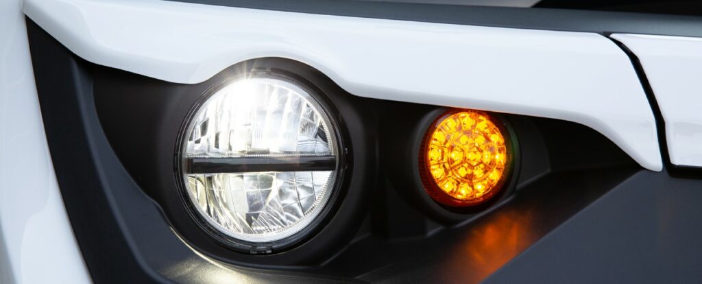 Close up of electric vehicle headlight