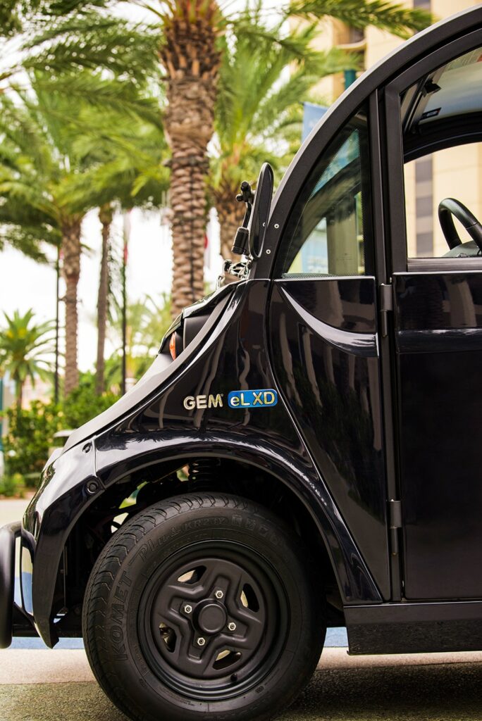 Close up of the wheel of a black electric vehicle