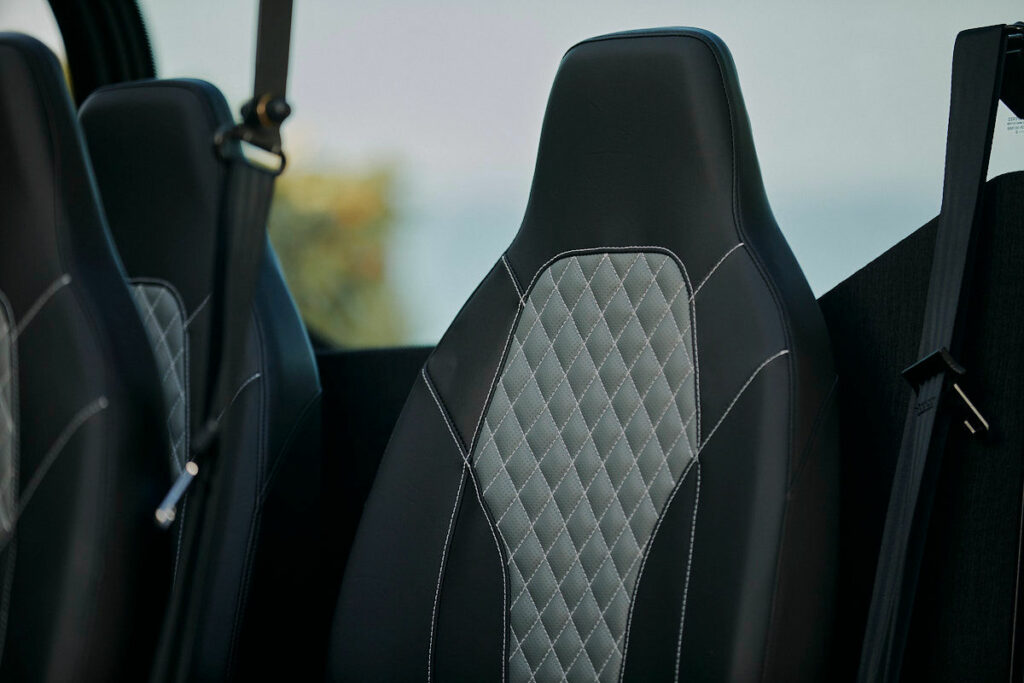 close up shot detailing electric vehicle seats