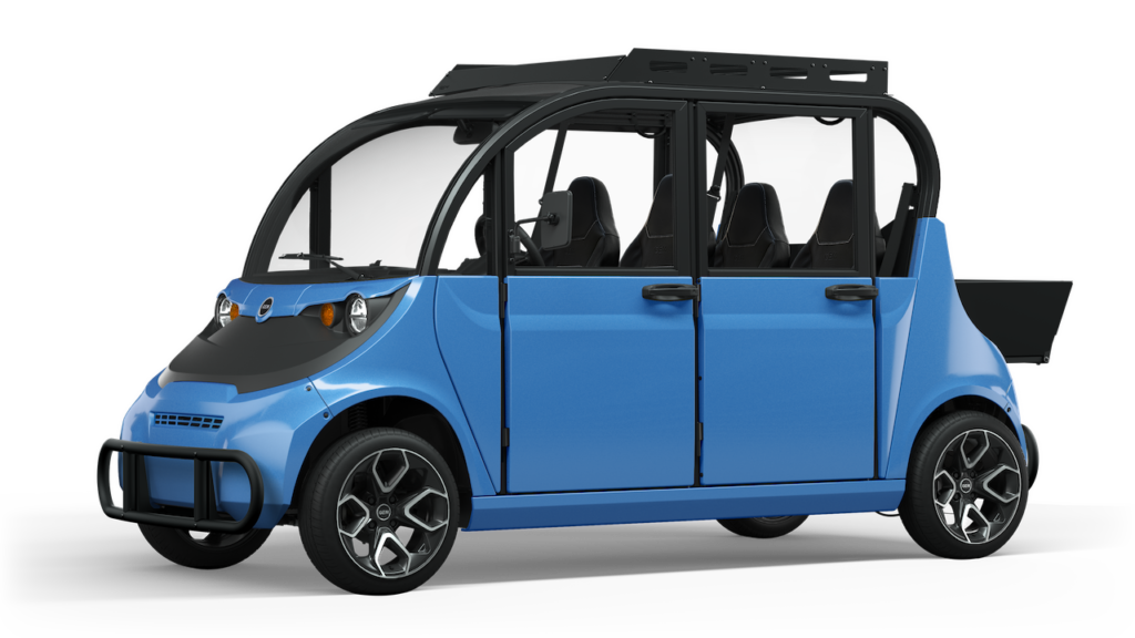 GEM e4 electric vehicle in tidal blue