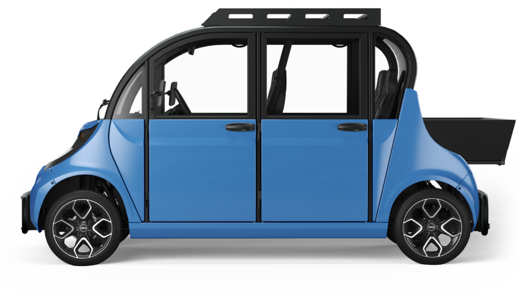 GEM e4 electric vehicle in tidal blue